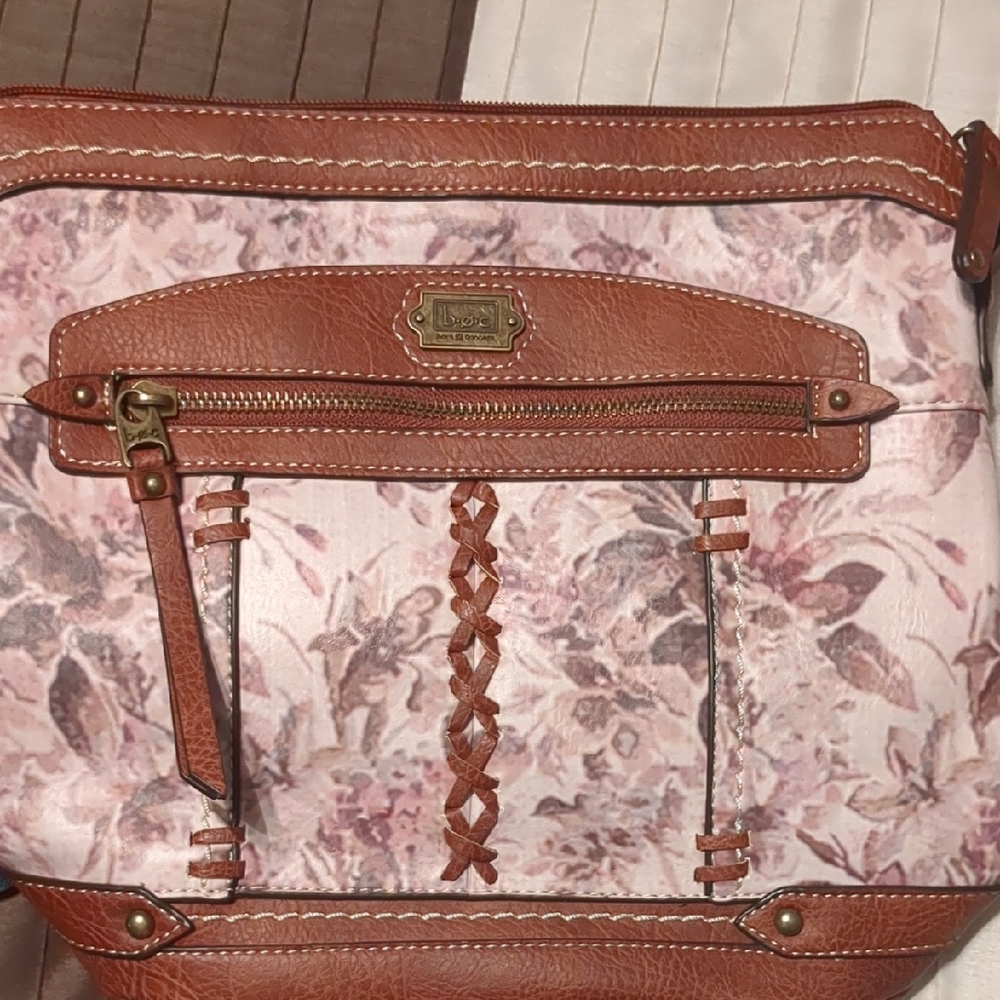 B.O.C Brown and Pink Shoulder Bag with Floral Design